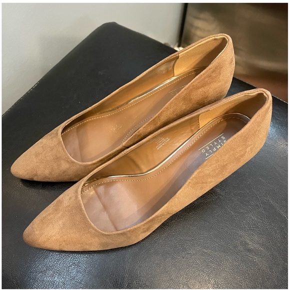 Simply Styled Shoes - Simply Styled ladies tan faux suede wedge shoes, Agatha size 10M